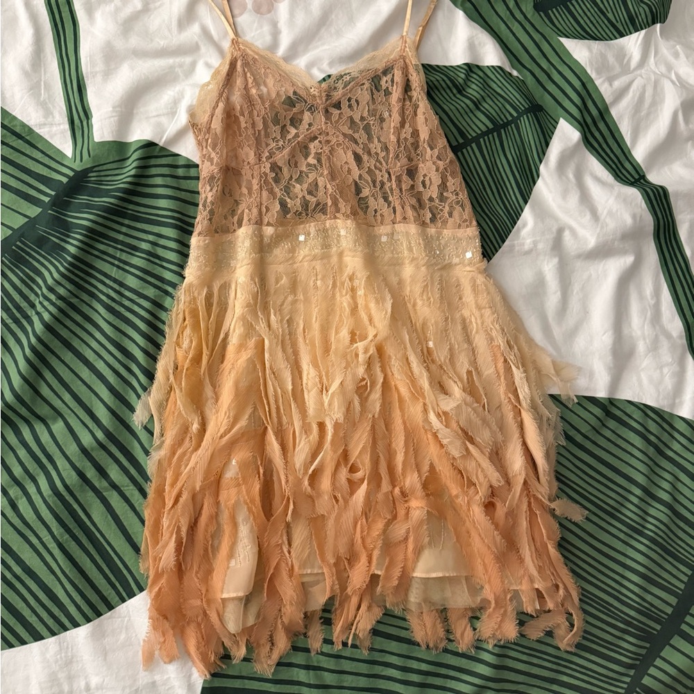 Free People Lace Dress in Peach and Cream